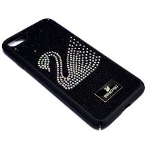 Луксозен твърд гръб Swarovski за Apple iPhone 7 / iPhone 8 - черен / камъни / Swan