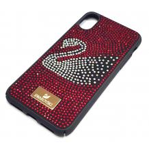 Луксозен твърд гръб Swarovski за Apple iPhone X - черен / червени камъни / Swan 