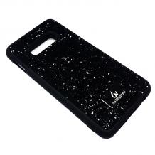 Луксозен твърд гръб с камъни за Samsung Galaxy S10 - черен