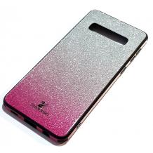 Луксозен твърд гръб Swarovski за Samsung Galaxy S10 - преливащ брокат / сребристо и розово