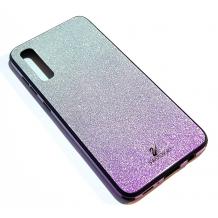 Луксозен твърд гръб Swarovski за Samsung Galaxy A70 - преливащ брокат / сребристо и лилаво