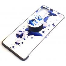 Луксозен силиконов калъф / гръб / TPU RUBY с Popsocket за Samsung Galaxy A71 - Blue Butterflies