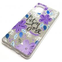 Силиконов калъф / гръб / TPU за Samsung Galaxy Note 10 Lite / A81 - сребрист брокат / лилави цветя / Put on Love