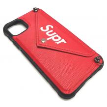 Луксозен силиконов гръб с джоб за Apple iPhone 6 / iPhone 7 / iPhone 8 / iPhone SE2 2020 - червен / Supr
