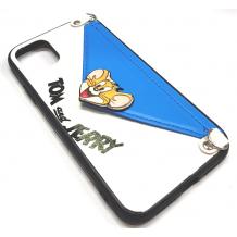 Луксозен силиконов гръб с джоб за Apple iPhone 6 / iPhone 7 / iPhone 8 / iPhone SE2 2020 - бяло и синьо / Tom & Jerry