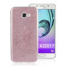 Луксозен силиконов гръб със стойка за Samsung Galaxy A3 2017 A320 - розов / брокат