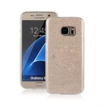 Луксозен силиконов гръб зa Samsung Galaxy S7 Edge G935 - златист / брокат