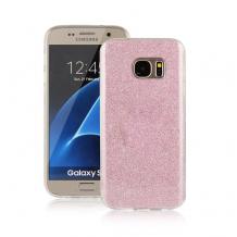 Луксозен силиконов гръб зa Samsung Galaxy S6 Edge G925 - розов / брокат