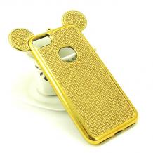 Луксозен твърд гръб 3D с камъни за Apple iPhone 7 / iphone 8 - златист / миши ушички