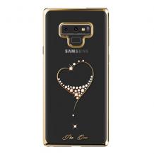 Луксозен твърд гръб KINGXBAR Swarovski Diamond за Samsung Galaxy Note 9 - прозрачен със златист кант / сърце