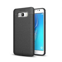 Луксозен силиконов калъф / гръб / TPU за Samsung Galaxy J7 2016 J710 - черен / имитиращ кожа