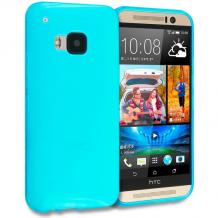 Ултра тънък силиконов калъф / гръб / TPU Ultra Thin Candy Case за HTC One M9 - син / брокат