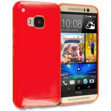 Ултра тънък силиконов калъф / гръб / TPU Ultra Thin Candy Case за HTC One M9 - червен / брокат