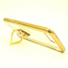 Луксозен силиконов гръб със стойка MEEPHONG за Apple iPhone 7 Plus / iPhone 8 Plus - прозрачен / Gold кант