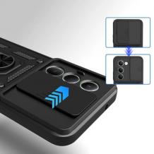 Удароустойчив гръб TPU кейс Slide Camera Case Magnetic Finger Ring Car Holder за Xiaomi Redmi 15 - черен