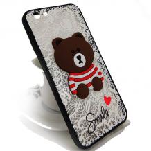 Луксозен силиконов калъф / гръб / TPU Smile Case за Apple iPhone 6 / iPhone 6S - бяла мрежа / Bear