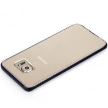 Луксозен калъф ROCK Pure Series Ultra Thin Case за Samsung Galaxy S6 Edge+ G928 / S6 Edge Plus - прозрачен със тъмно син кант
