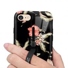 Луксозен гръб с подвижен пръстен/държач за Huawei P20 Lite - черен / цветя