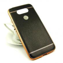 Луксозен силиконов калъф / гръб / TPU за LG G5 - черен / имитиращ кожа