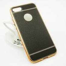 Луксозен силиконов калъф / гръб / TPU за Apple iPhone 7 Plus - черен / имитиращ кожа