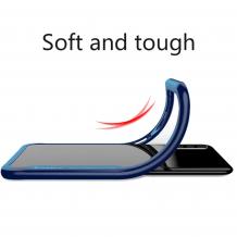 Луксозен твърд гръб IPAKY за Huawei P20 Pro - прозрачен / силиконов син кант