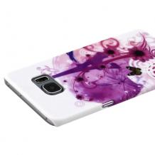 Твърд гръб за Samsung Galaxy S6 Edge Plus / S6 Edge+ G928 - бял / Айфелова кула / лилави цветя