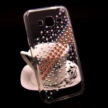 Луксозен силиконов калъф / гръб / TPU с камъни за Samsung Galaxy J3 / J3 2016 J320 - прозрачен / многоцветни камъни