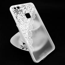 Луксозен твърд гръб за Huawei P10 Lite - прозрачен / бял кант / бяли цветя