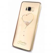 Луксозен гръб KINGXBAR Swarovski Diamond за Samsung Galaxy S8 G950 - прозрачен със златист кант / сърце