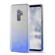 Силиконов калъф / гръб / TPU за Samsung Galaxy S9 G960 - преливащ / сребристо и синьо / брокат