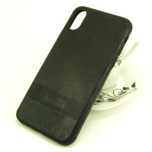 Луксозен силиконов калъф / гръб / TPU за Apple iPhone X - черен / кожа