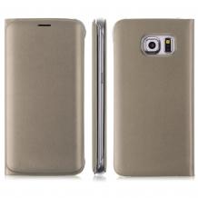 Кожен калъф Flip Cover тефтер Sunix за Samsung Galaxy S6 Edge G925 - златист