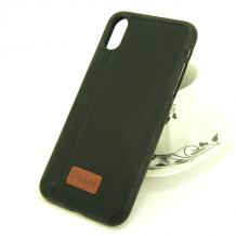 Луксозен силиконов калъф / гръб / TPU Apple iPhone X - черен / имитиращ кожа