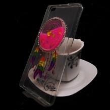 Луксозен силиконов калъф / гръб / TPU 3D за Huawei P8 Lite - прозрачен / розов брокат / капан за сънища