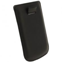 Кожен калъф с издърпване тип джоб за Nokia 206 - черен