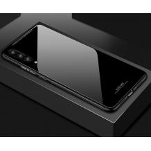 Луксозен стъклен твърд гръб за Samsung Galaxy A7 2018 A750F - черен