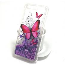 Луксозен твърд гръб 3D за Huawei P10 - прозрачен / пеперуди / лилав брокат