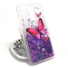 Луксозен твърд гръб 3D за Huawei Mate 10 Lite - прозрачен / пеперуди / лилав брокат