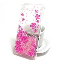 Луксозен твърд гръб 3D за Huawei P10 - прозрачен / розови цветя / розов брокат