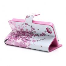 Кожен калъф Flip тефтер със стойка за Apple iPhone 5 / iPhone 5S - peach blossom