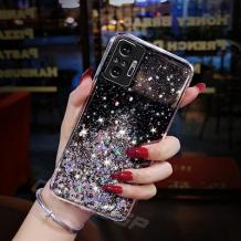 Силиконов калъф / кейс / Brillant Clear Case за Samsung Galaxy A22 4G - черен / сребрист брокат