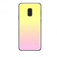 Луксозен стъклен твърд гръб за Samsung Galaxy J7 2017 J730 - преливащ / жълто и розово