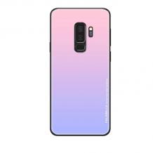 Луксозен стъклен твърд гръб за Samsung Galaxy A6 Plus 2018 - преливащ / розово и лилаво
