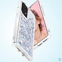 Луксозен твърд гръб 3D Water Case за Samsung Galaxy A13 4G - прозрачен / течен гръб с брокат / сребрист