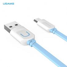 Micro USB Data кабел USAMS за зареждане и пренос на данни за Samsung, LG, HTC, Sony, Lenovo и други - светло син