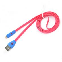 USB кабел / USB Charging Cable за Apple iPhone 5 / iPhone 5S / iPhone 5C / iPhone 6 - цикламен / Smiley Face
