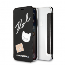 Луксозен кожен калъф Karl Lagerfeld за Apple iPhone 7 / iPhone 8 - черен / Signature