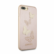 Луксозен калъф / кожен твърд гръб / Guess за Apple iPhone 7 / iPhone 8 - златист / Butterflies