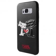 Луксозен калъф / кожен твърд гръб / Karl Lagerfeld за Samsung Galaxy S8 G950 - черен / Cats