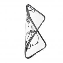 Луксозен силиконов калъф / гръб / TPU с камъни за Apple iPhone 7 / iPhone 8 - прозрачен / черен кант / пеперуда